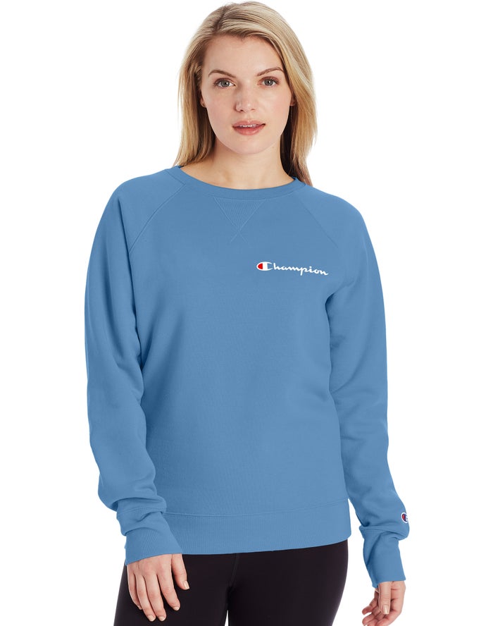 Hanorac Champion Powerblend Fleece Classic Crew Script Logo Dama Albastri - Romania FGAWNHU-87